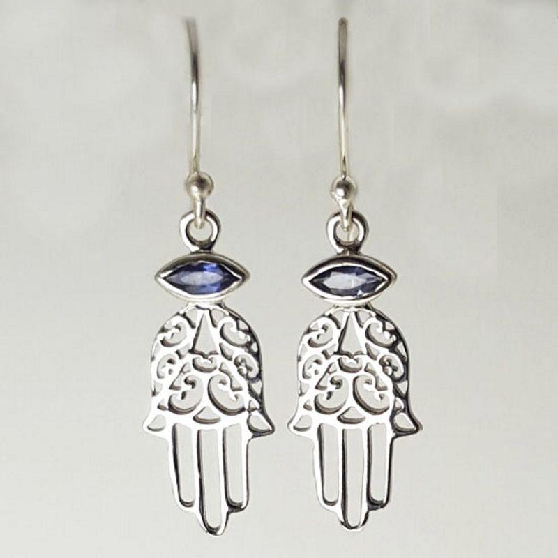 Healing Hands Hamsa Iolite Earrings || .925 Sterling Silver-Nature's Treasures