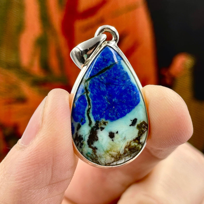 Healing Turquoise & Azurite Pendant | .925 Sterling Silver | France