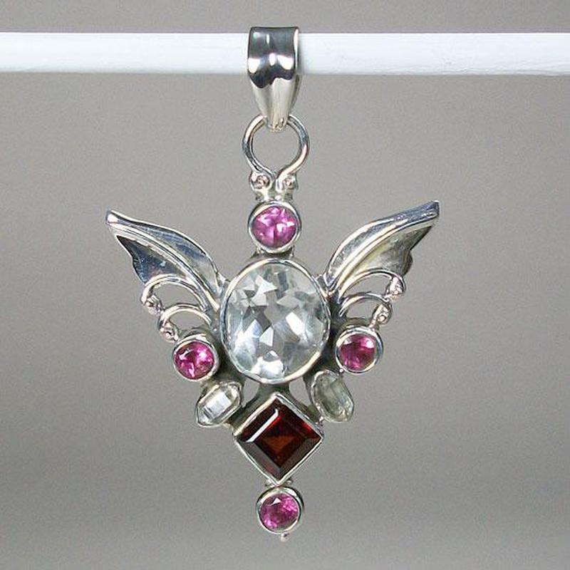Herkimer Diamond, Crystal Quartz and Pink Tourmaline Wild Angel Pendant || .925 Sterling Silver-Nature's Treasures