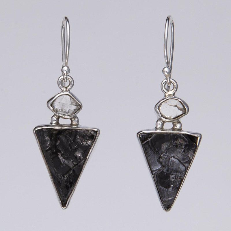 Herkimer Diamond With Shungite French Hook Earrings || .925 Sterling Silver-Nature's Treasures
