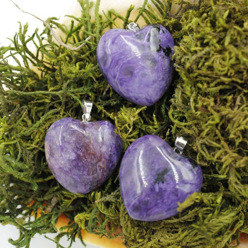 High-Quality Charoite Heart Pendant || .925 Sterling Silver