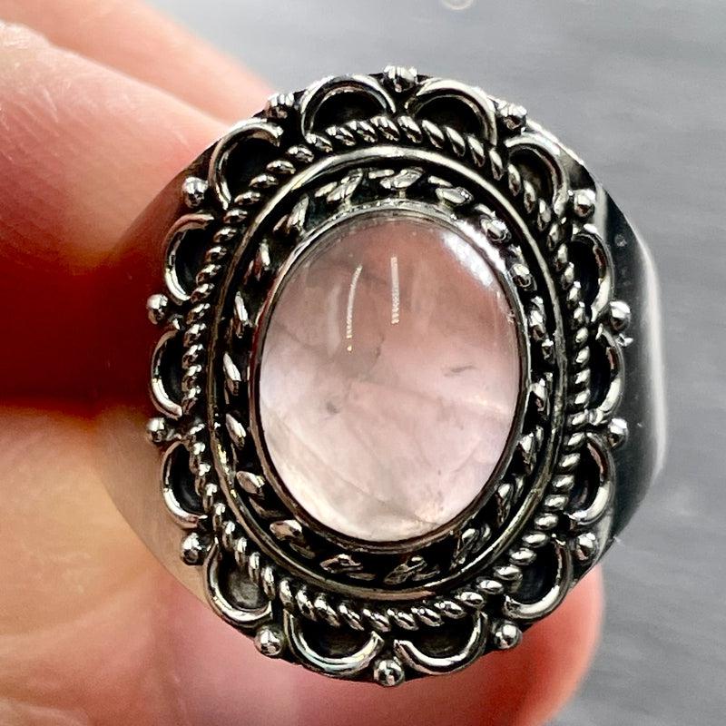 Inner Passion Rose Quartz Oval Ring || .925 Sterling Silver || Brazil-Nature's Treasures