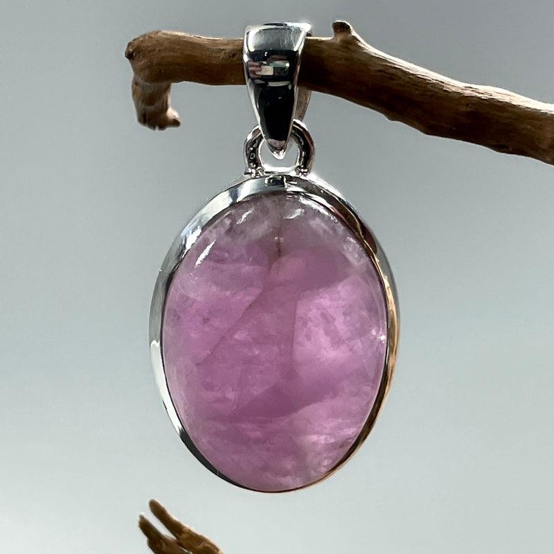 Kunzite Crystal Oval Pendant | .925 Sterling Silver | Madagascar-Nature's Treasures