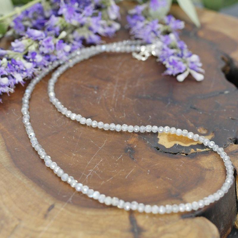 Labradorite Dainty Faceted Necklace 3MM || .925 Sterling Silver-Nature's Treasures