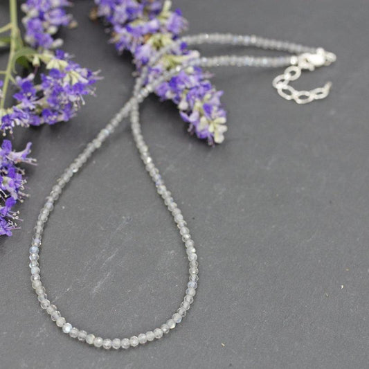 Labradorite Dainty Faceted Necklace 3MM || .925 Sterling Silver-Nature's Treasures