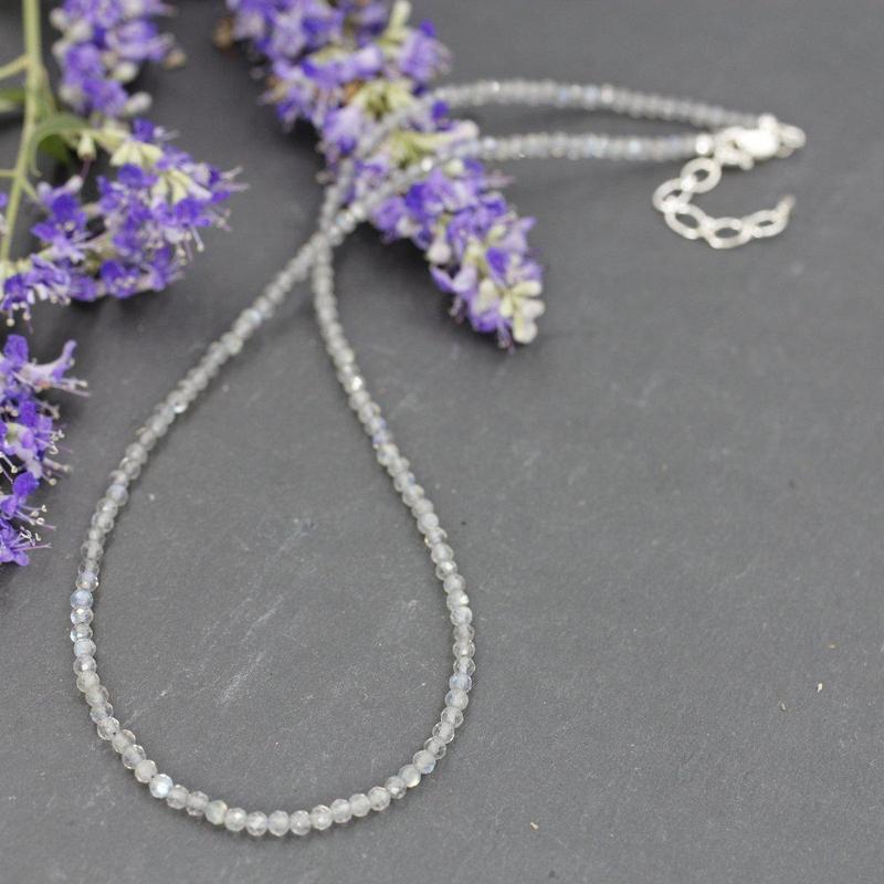 Labradorite Dainty Faceted Necklace 3MM || .925 Sterling Silver