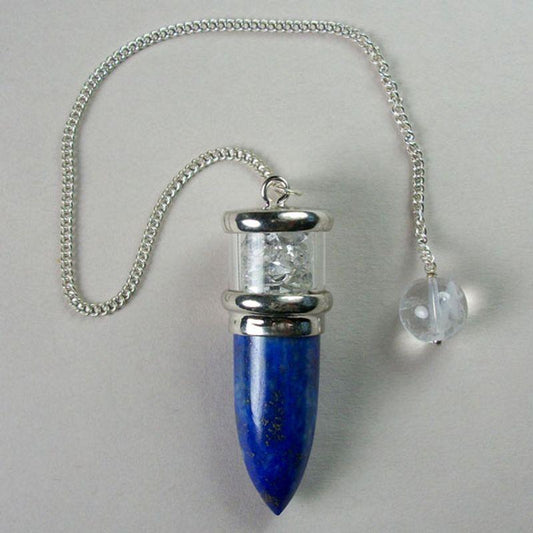 Lapis Lazuli & Herkimer Diamond Pendulum w/ Sterling Silver Chain-Nature's Treasures