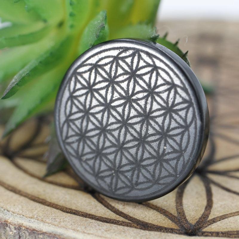 Laser Etched Shungite EMF Protection Disk || Flower Of Life || Russia-Nature's Treasures