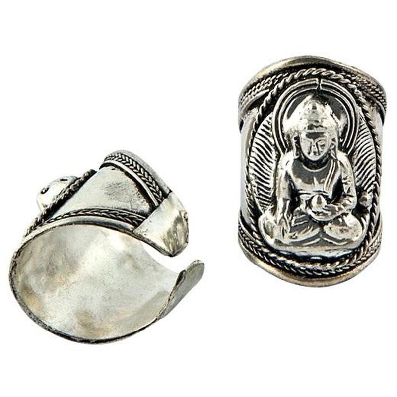 Lord Buddha Tibetan Adjustable Ring - White Metal