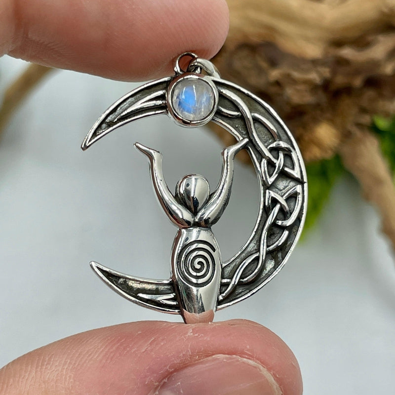 Loving Blue Fire Rainbow Moonstone Goddess Pendant | .925 Sterling Silver-Nature's Treasures