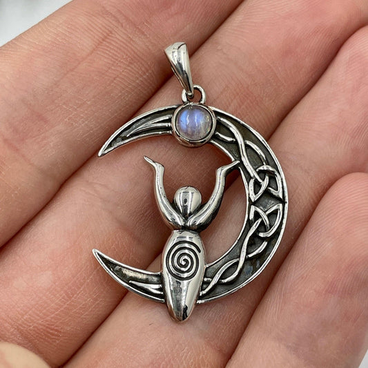 Loving Blue Fire Rainbow Moonstone Goddess Pendant | .925 Sterling Silver-Nature's Treasures