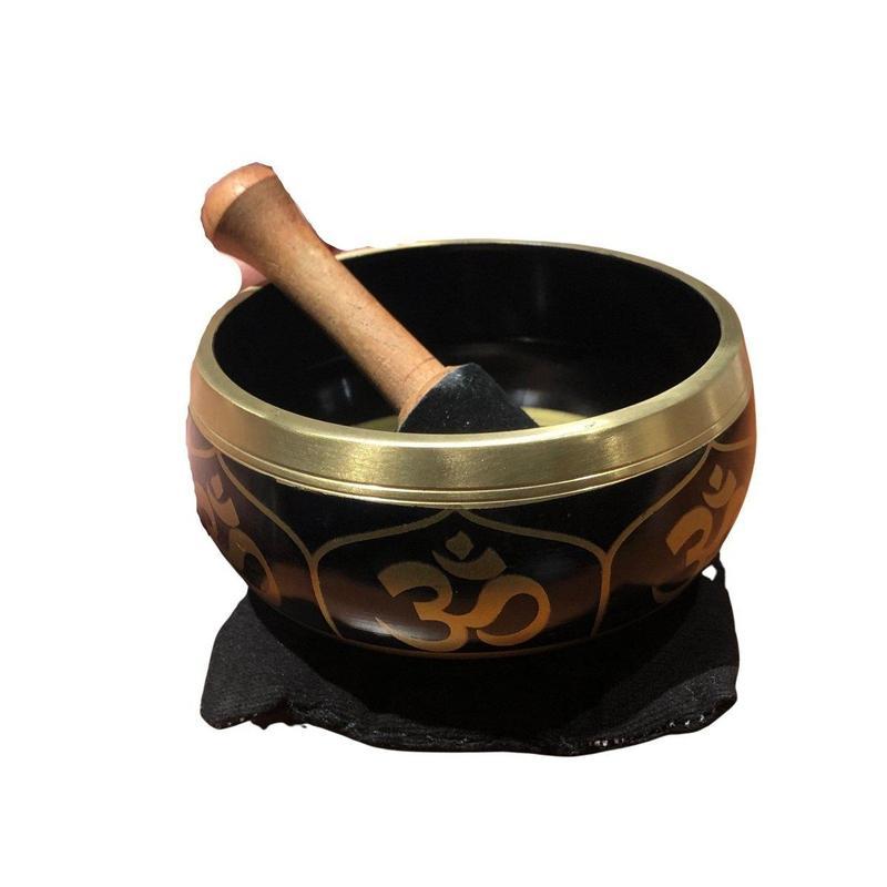 Metal Om Singing Bowl With Gift Box Set- Black-Nature's Treasures