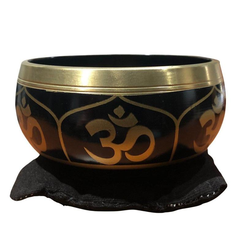 Metal Om Singing Bowl With Gift Box Set- Black-Nature's Treasures