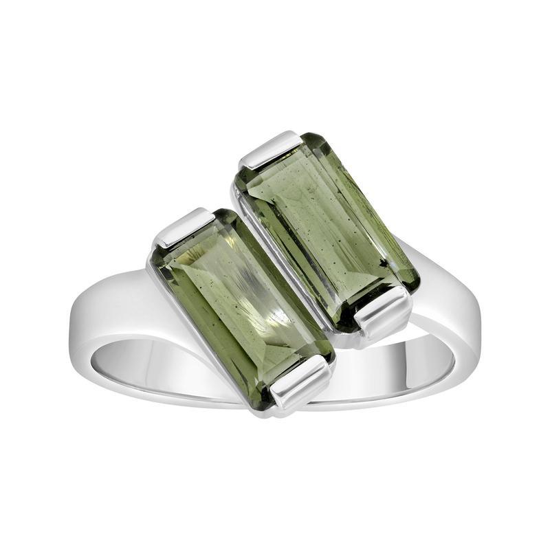 Moldavite Rectangle Faceted Unisex Rings || Sterling Silver