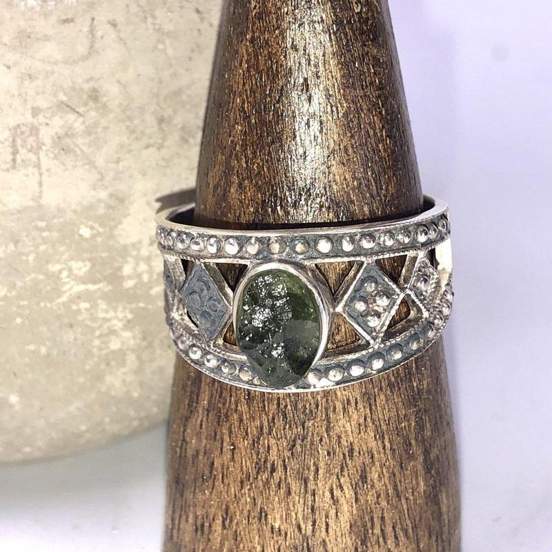 Moldavite Tribalism Ring Sterling Silver-Nature's Treasures