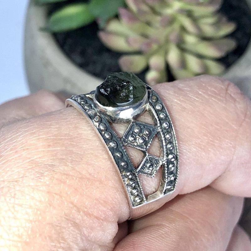 Moldavite Tribalism Ring Sterling Silver-Nature's Treasures