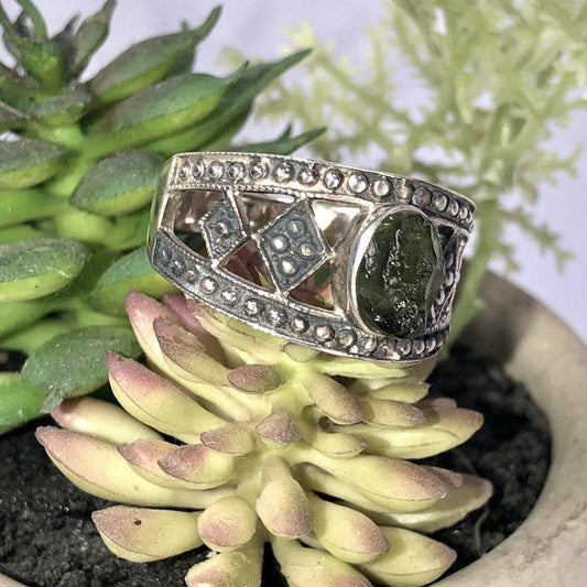 Moldavite Tribalism Ring Sterling Silver-Nature's Treasures