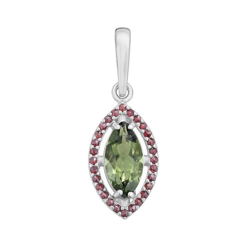 Moldavite and Garnet Faceted Marquise Pendants || Transformation || Czech Republic || .925 Sterling Silver-Nature's Treasures