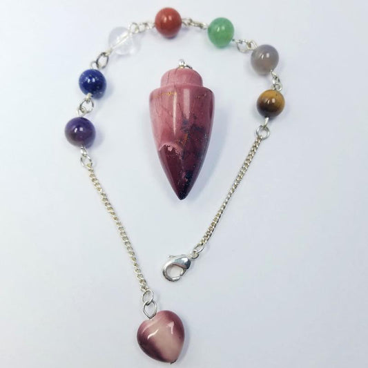 Mookaite Jasper Heart Chakra Pendulum with 7 Chakra Beads-Nature's Treasures
