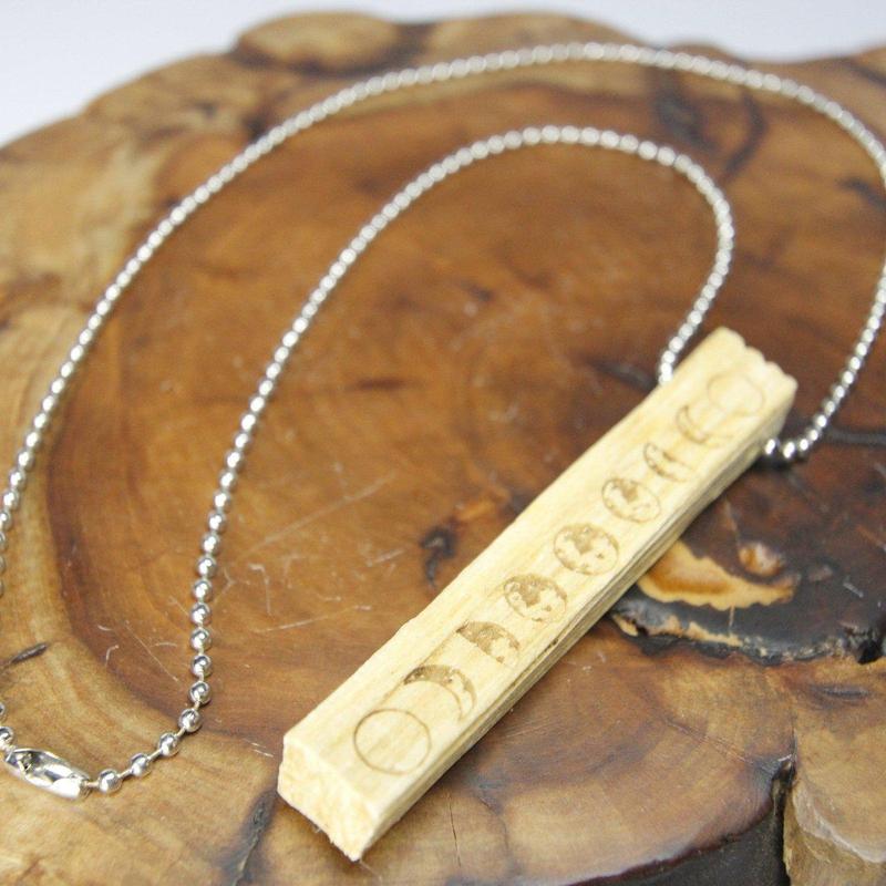Moon Phase Carved Palo Santo Necklace-Nature's Treasures