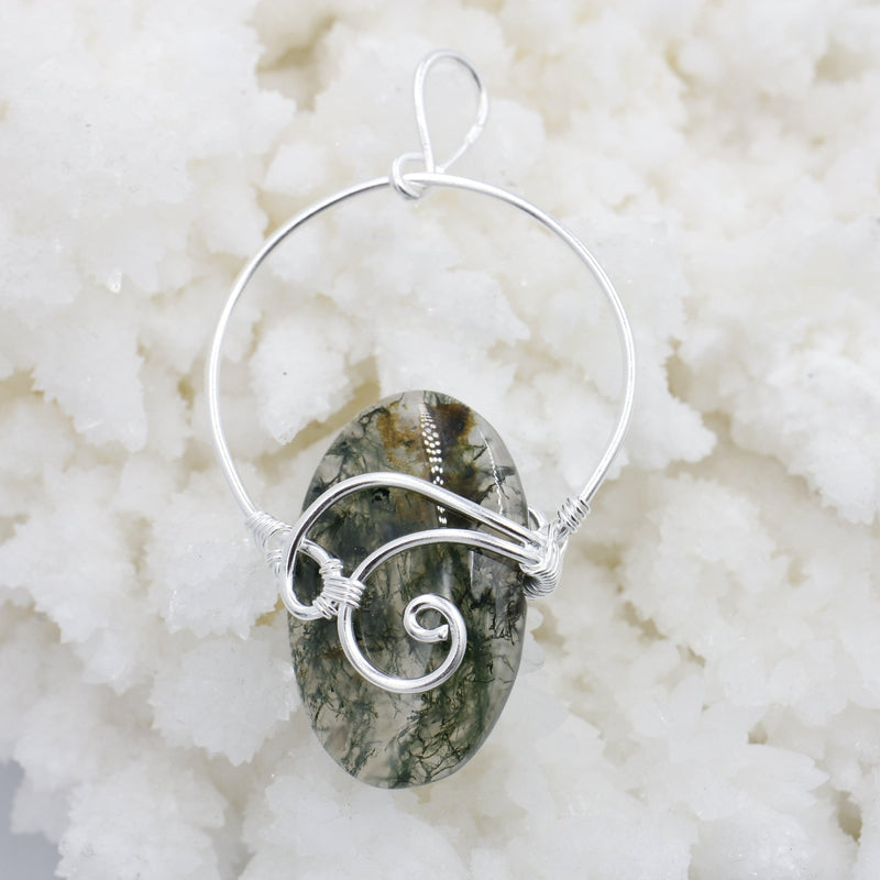 Moss Agate Wire Wrapped Pendant | .925 Sterling Silver-Nature's Treasures