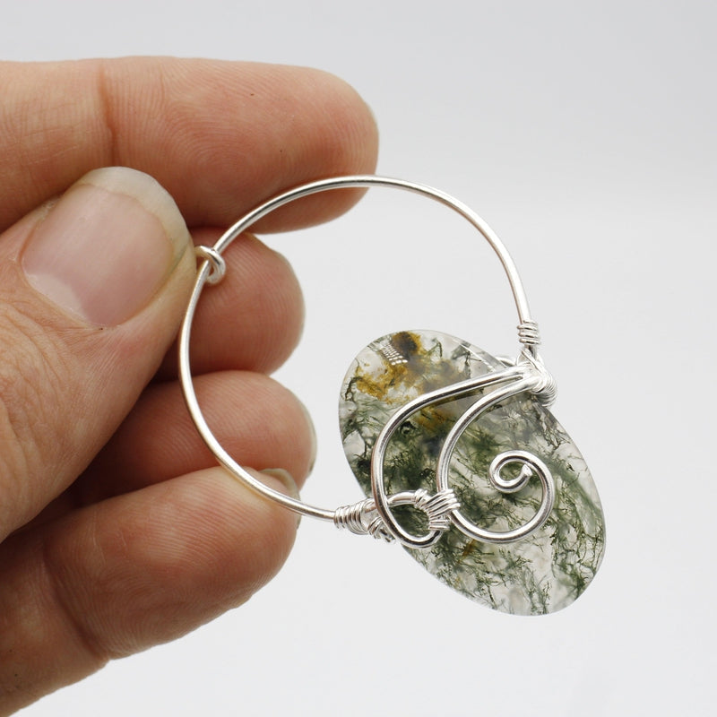 Moss Agate Wire Wrapped Pendant | .925 Sterling Silver-Nature's Treasures