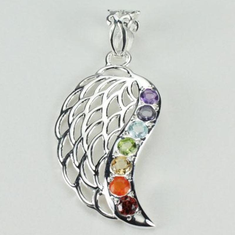 Multi-Faceted Chakra Guardian Angel Wing Pendant || .925 Sterling Silver-Nature's Treasures