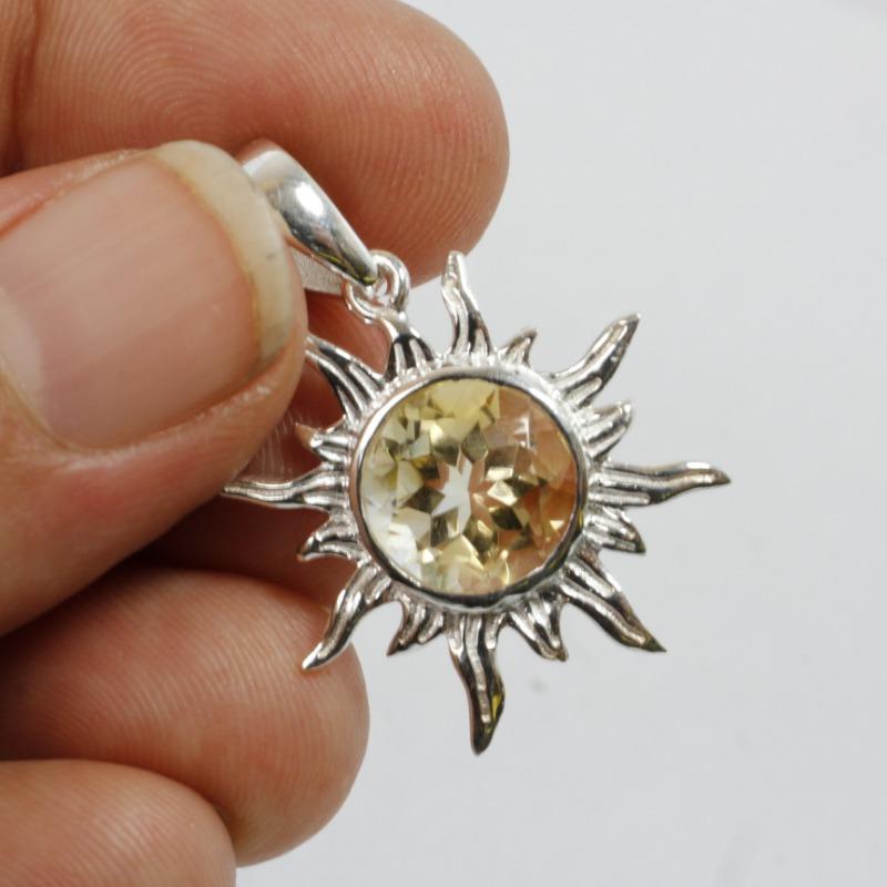 Multi-Faceted Citrine Sun Pendants || .925 Sterling Silver-Nature's Treasures
