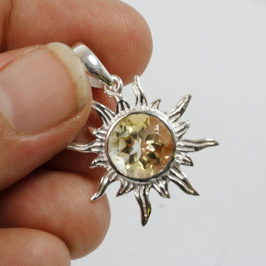 Multi-Faceted Citrine Sun Pendants || .925 Sterling Silver-Nature's Treasures