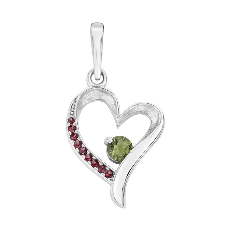 Multi-Faceted Heart Shape Moldavite With Garnet Pendant || .925 Sterling Silver-Nature's Treasures