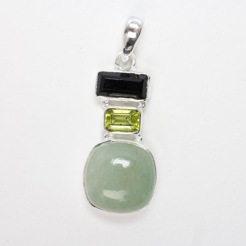 Multi-Faceted Jade, Peridot, Black Tourmaline Pendant || .925 Sterling Silver-Nature's Treasures