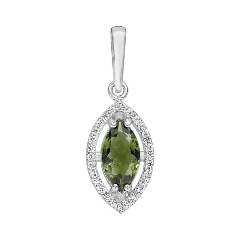 Multi-Faceted Marquise Moldavite With Cubic Zirconia Pendant || .925 Sterling Silver-Nature's Treasures