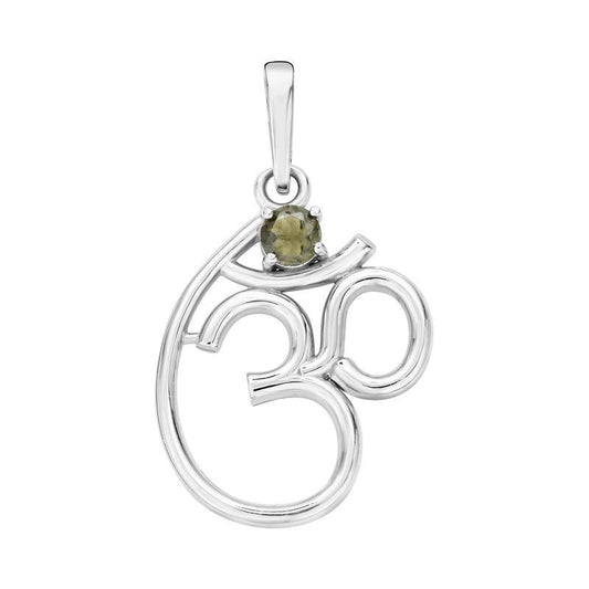 Multi-Faceted Moldavite OM Pendant || .925 Sterling Silver-Nature's Treasures
