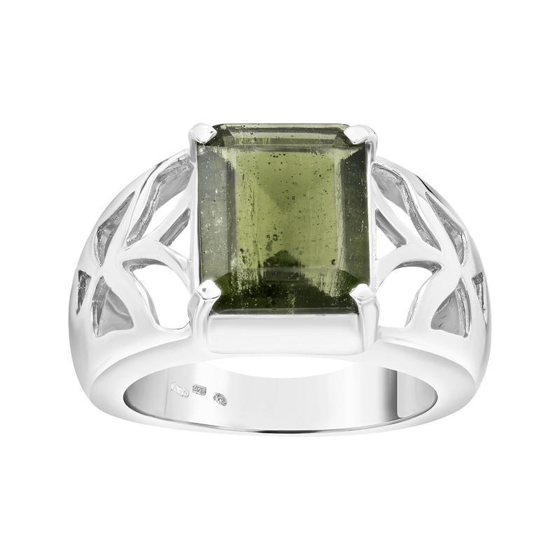 Multi-Faceted Rectangle Cut Moldavite Ring || .925 Sterling Silver-Nature's Treasures