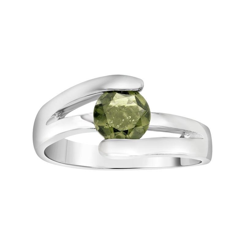 Multi-Faceted Round Moldavite Ring || .925 Sterling Silver-Nature's Treasures