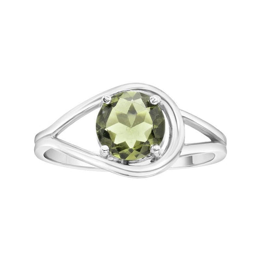 Multi-Faceted Round Prong Moldavite Ring || .925 Sterling Silver-Nature's Treasures