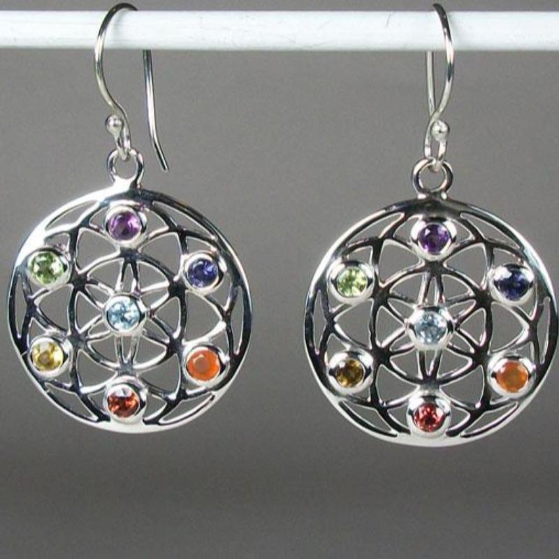 Multi-Faceted Sahasrara Chakra French Hook Earrings || .925 Sterling Silver-Nature's Treasures