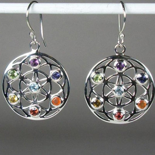 Multi-Faceted Sahasrara Chakra French Hook Earrings || .925 Sterling Silver-Nature's Treasures