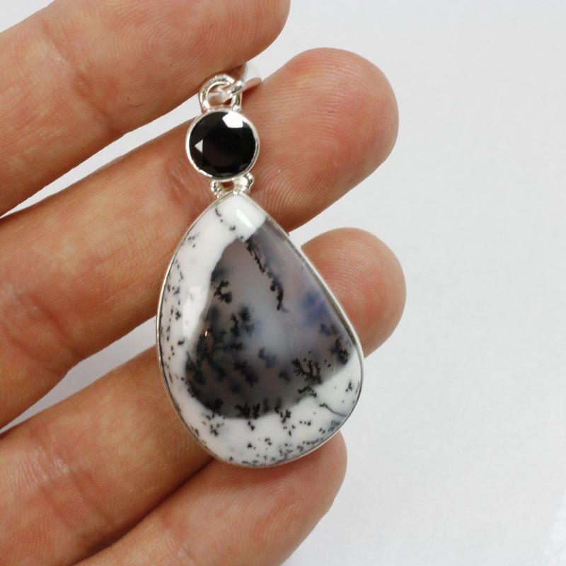 Multi-Faceted Spinel With Dendritic Opal Pendants || .925 Sterling Silver-Nature's Treasures