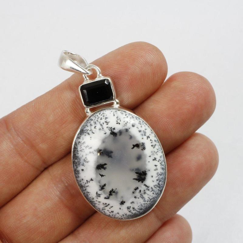 Multi-Faceted Spinel With Dendritic Opal Pendants || .925 Sterling Silver-Nature's Treasures