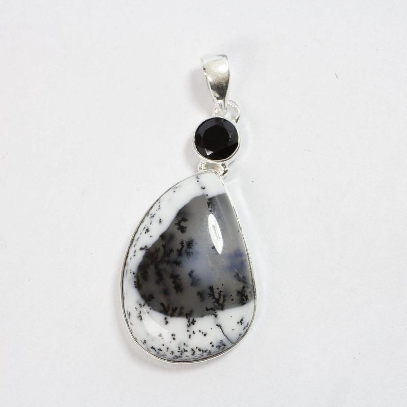 Multi-Faceted Spinel With Dendritic Opal Pendants || .925 Sterling Silver-Nature's Treasures