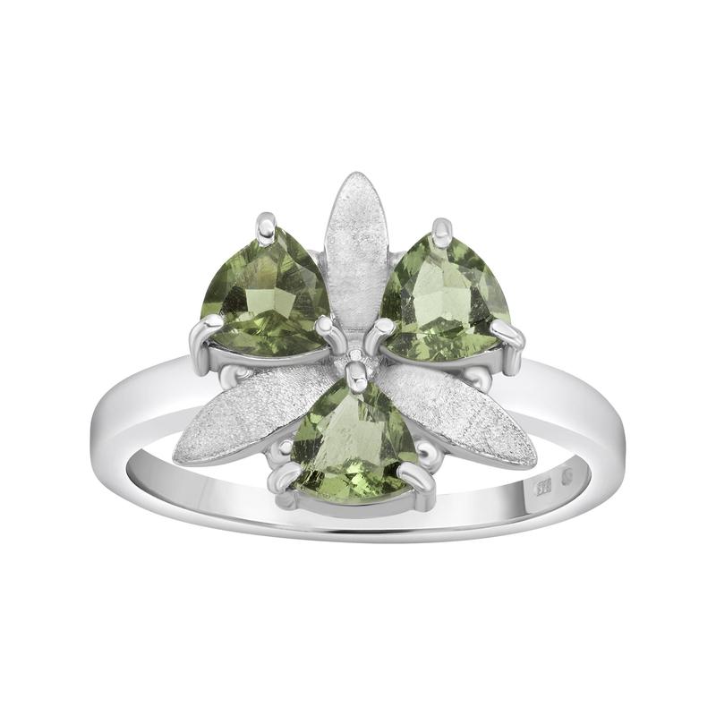 Multi-Faceted Trilliant Design Moldavite Ring || .925 Sterling Silver-Nature's Treasures