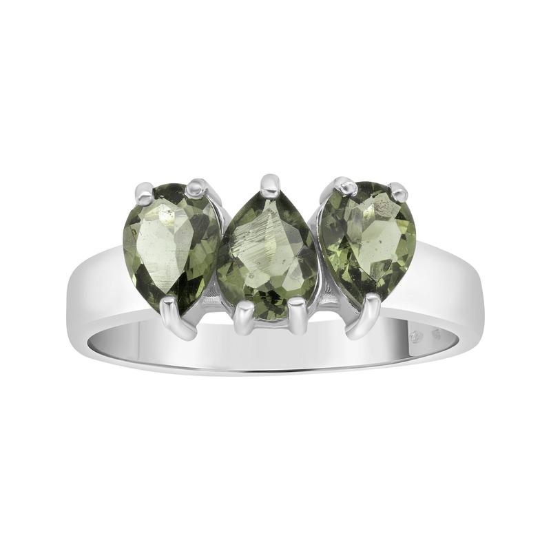 Multi-Faceted Triple Pear Design Moldavite Ring || .925 Sterling Silver-Nature's Treasures