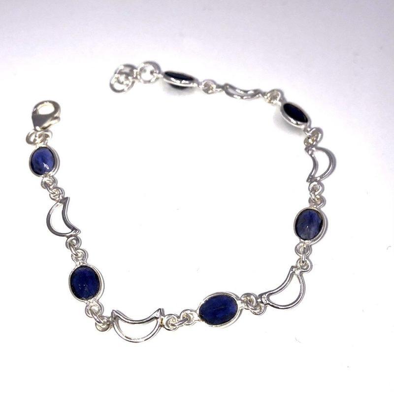 Multifaceted Iolite Crescent Moon Bracelet Sterling Silver-Nature's Treasures