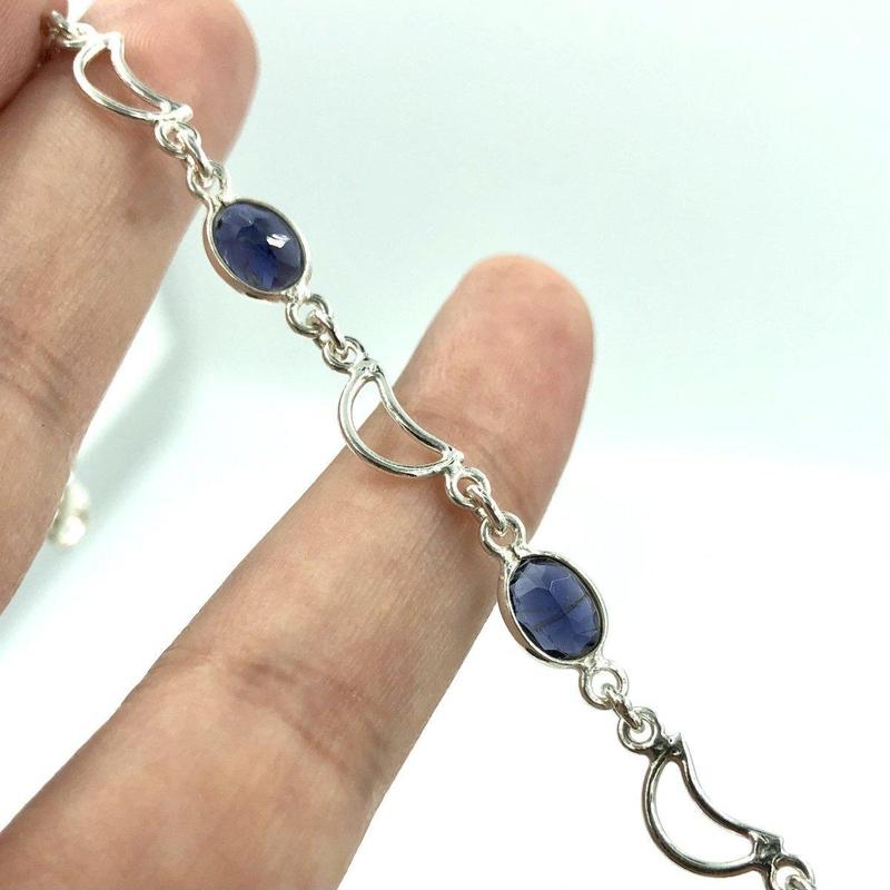 Multifaceted Iolite Crescent Moon Bracelet Sterling Silver-Nature's Treasures