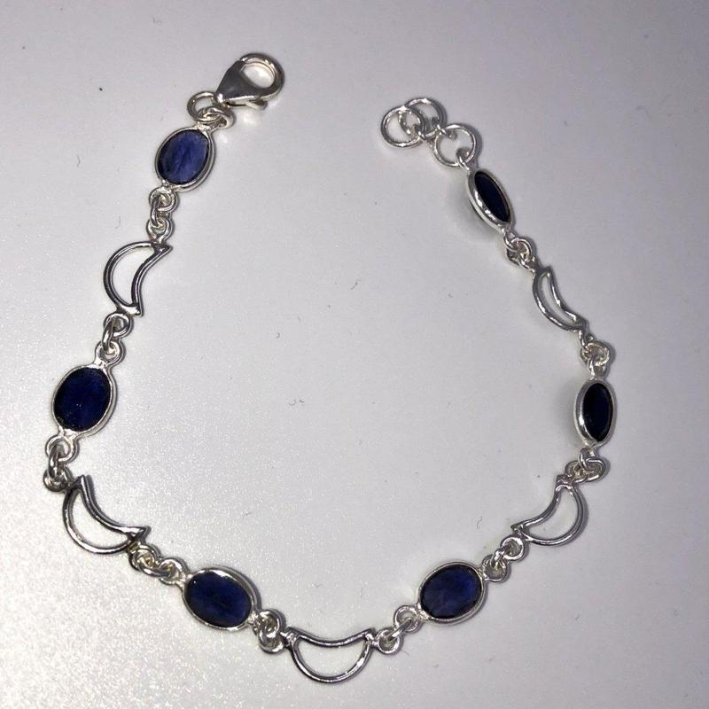 Multifaceted Iolite Crescent Moon Bracelet Sterling Silver-Nature's Treasures