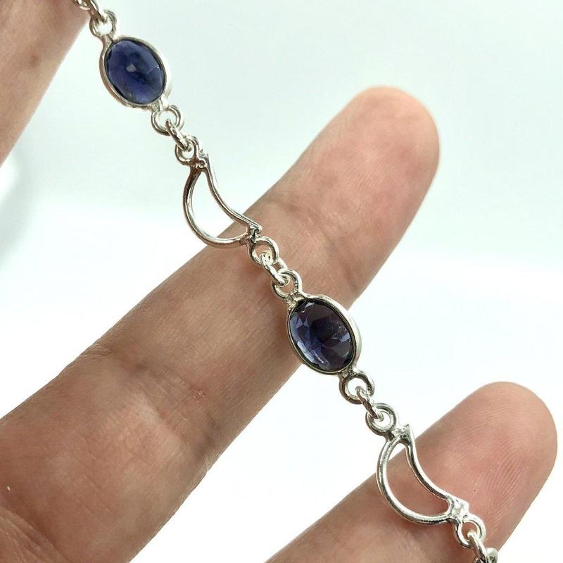 Multifaceted Iolite Crescent Moon Bracelets || .925 Sterling Silver-Nature's Treasures