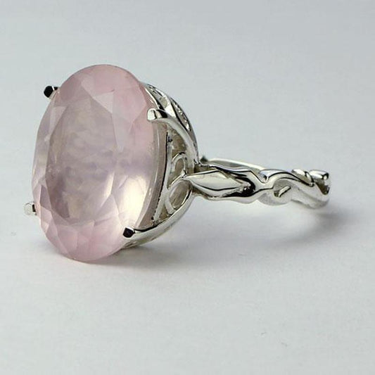 Multifaceted Rose Quartz Romancing Ring || .925 Sterling Silver-Nature's Treasures