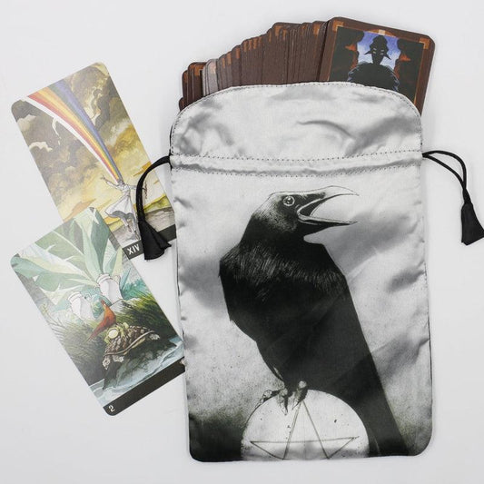 "Murder Of Crows Tarot Bag" Dupion Silk Drawstring Accessory Bag-Nature's Treasures