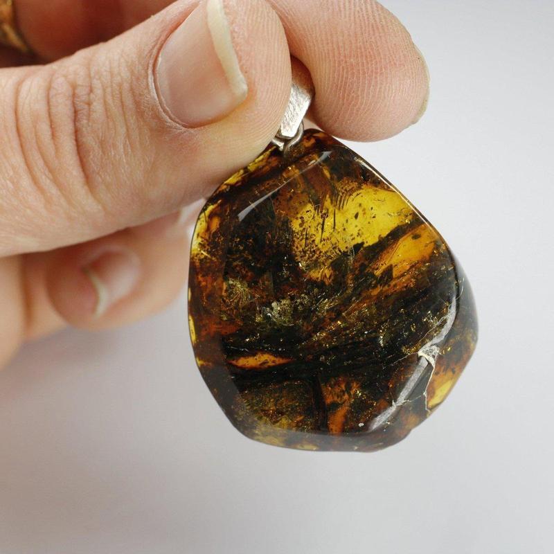 Natural Amber Free Form Pendant || Protection, Security || .925 Sterling Silver || Indonesia-Nature's Treasures